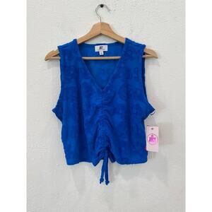 Juicy Couture Large Royal Blue V-Neck Crop Tank Swim Festival Summer Y2K NWT